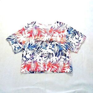 Tommy Hilfiger size Large cropped red white blue t-shirt embroidery *